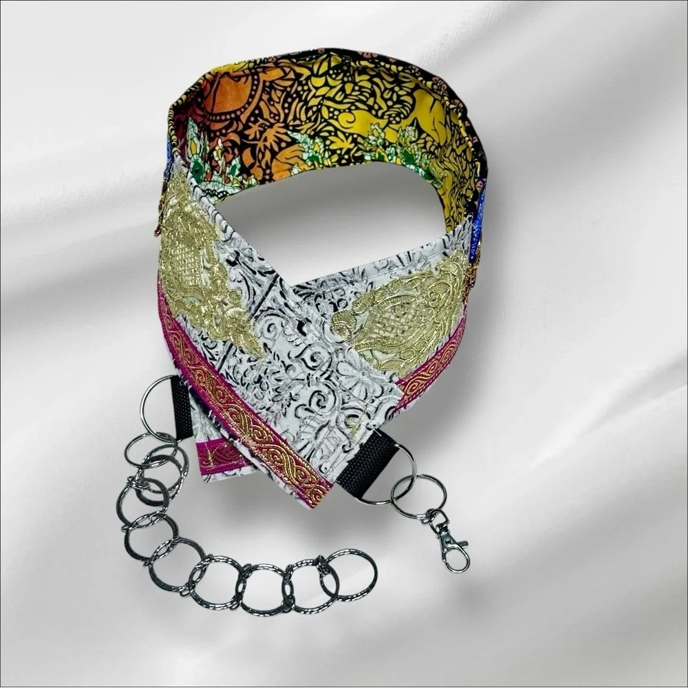 Signed Artisan OOAK Handmade Gold Fabric Patchwork Belt | Boho 38-42 Adjustable